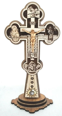Meaningful Wooden Standing Crucifix With Very Detailed Icons, Please read Description