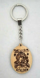 Hand Made Olive Wood Engraved Bethlehem Virgin Mary Keyring, From The Holy Land