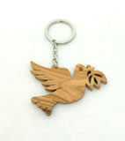 Hand made Olive Wood Dove of Peace With Olive Wood Branch Key Ring