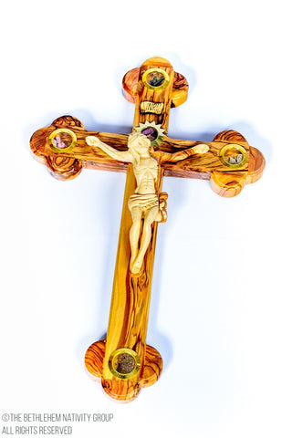 Hand Made Carved Olive Wood Crucifix with Relics / www.tbng.co.uk