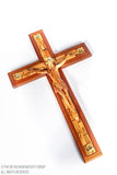 THE BETHLEHEM NATIVITY GROUP - LATIN HAND CARVED OLIVE WOOD CRUCIFIX EMBEDDED WITH MAHOGANY WOOD WITH 5 HOLY LAND RELICS