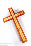 THE BETHLEHEM NATIVITY GROUP - LATIN HAND CARVED OLIVE WOOD CRUCIFIX EMBEDDED WITH MAHOGANY WOOD WITH 5 HOLY LAND RELICS