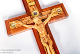 Hand Carved Olive wood & Mahogany wood Latin Crucifix with Relics