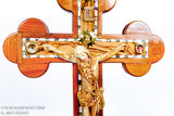 Olive Wood, Mother Of Pearl, Mahogany Wood Standing Crucifix with base