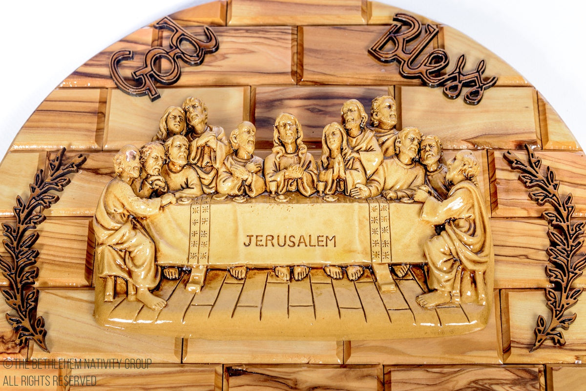 Last Supper Olive Wood Wall Plaque With Ceramic Centre piece-Frankince ...