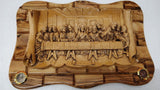 Hand Made Square Olive Wood Wall Plaque With Ceramic Last Supper Clay / Jerusalem