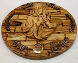 God Bless Our Home Olive Wood Wall Plaque With Blessed Mary&Baby Jesus Ceramic