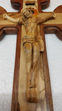 Stunning Hand Carved Olive Wood Crucifix Embedded With Mahogany Wood