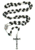 Stunning Hematite Natural Solid Stone Oval Rosary Beads , FREE ROSARY BOX & Free Booklet