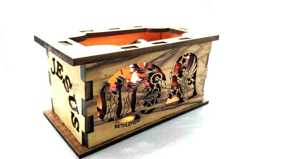 Beautifully Handmade Laser Christian Olive Wood Jesus Candle Holder fr