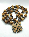 Hand made Olive Wood Necklace with Jerusalem Cross (plenty info in description)