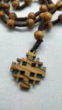 Hand made Olive Wood Necklace with Jerusalem Cross (plenty info in description)