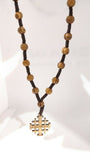 Hand made Olive Wood Necklace with Jerusalem Cross (plenty info in description)
