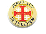 Jerusalem Cross Golden Keyring, Rotating Centre, engraved Jerusalem / Bethlehem