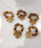 Olive Wood Finger Rosary Christian Prayer Beads, Hand Carved in Jerusalem