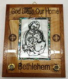 Hand Made Olive Wood&Mother Of Pearl Holy Family plaque From Bethlehem,Holy Land