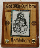 Hand Made Olive Wood&Mother Of Pearl Holy Family plaque From Bethlehem,Holy Land
