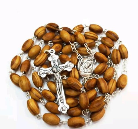 Olive Wood Catholic Rosary with Holy Land Soil from Jerusalem , FREE JERUSALEM BOX & Booklet