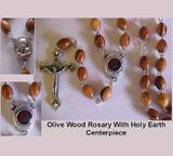 Olive Wood Catholic Rosary with Holy Land Soil from Jerusalem , FREE JERUSALEM BOX & Booklet