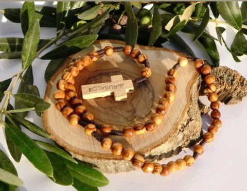 Hand Made Olive Wood Round Bead Rosary / Free Card Booklet ( How to pray the Rosary )