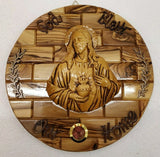 God Bless Our Home Olive Wood Wall Plaque With Ceramic Sacred Heart Of Jesus