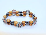 HANDMADE HEMATITE STONE & OLIVE WOOD WITH ICONS ELASTIC BRACELET / STUNNING