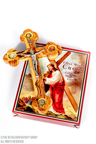Olive Wood Crucifix With Holy Land Relics 