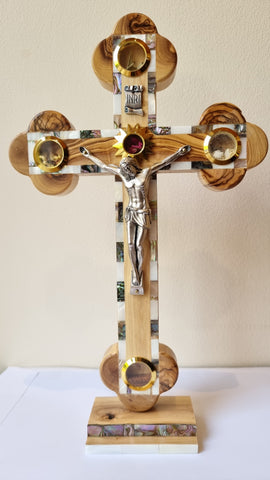 Hand Made Olive Wood & Mother Of Pearl Crucifix From Jerusalem ,The Holy Land