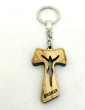 Hand made Olive Wood Tau Cross / St Anthony Cross Jerusalem Key Ring.