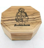 Hand Made Engraved Bethlehem Holy Family Olive Wood Rosary/Jewellery Box