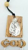 Hand Made Olive Wood Holy Family God bless our home wall hanging