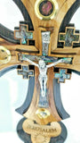 Hand Made Olive Wood & Mother Of Pearl Jerusalem Cross Crucifix From Jerusalem,The Holy Land