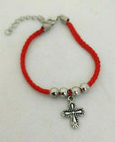 Hand made Red rope Christian bracelet with Zinc Cross +  Made in Bethlehem