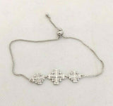 Stunning Silver and Zircons Classic Jerusalem Cross Blessed Bracelet. FREE GIFTS
