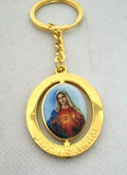 Immaculate Heart of Mary Golden Keyring, Rotating Centre, engraved Jerusalem.