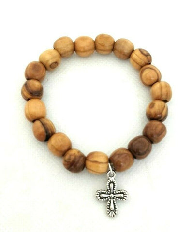 Hand Made OLIVE WOOD BRACELET Rosary with Cross from Bethlehem, the Holy Land