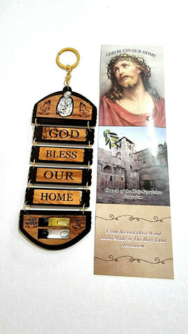 Hand Made Olive Wood Tree Holy Family God Bless Our Home wall hanging with Jerusalem RELICS, Plenty details in description.