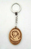 Hand Made Olive Wood Engraved Jesus Head Crown of Thorns Keyring, From Jerusalem, The Holy Land