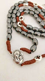 Latin Catholic Handmade Natural Hematite Stone strong brown corded Rosary with Jerusalem soil