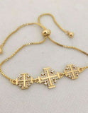 Stunning Gold Plated and Zircons Classic Jerusalem Cross Blessed Bracelet. please read description.