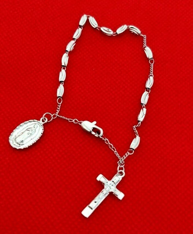 Stunning Silver Single Decade Rosary Beads Bracelet with Icon. Please Read Description