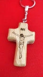 Jesus INRI engraved on Olive Wood Cross, Key Chain , Blessings from Jerusalem.