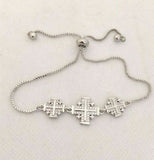 Stunning Silver and Zircons Classic Jerusalem Cross Blessed Bracelet. FREE GIFTS