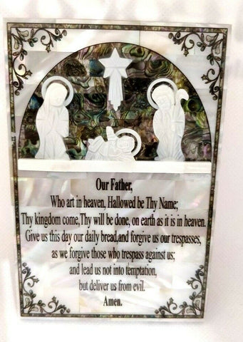 Beautifully Crafted Mother Of Pearl Lord's Prayer with Bethlehem Nativity Crib