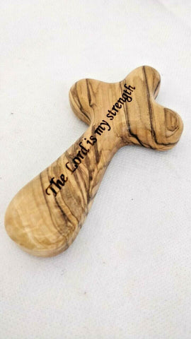 '' The Lord is my strength '' Engraved on Olive Wood Comfort Prayer Cross
