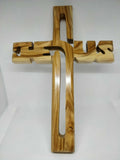 Hand Made Olive Wood Jesus Name Carved Cross Wall Hanging from Bethlehem,Israel