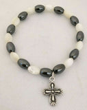 Mother Of Pearl and Hematite Stone Bracelet With Zinc Cross