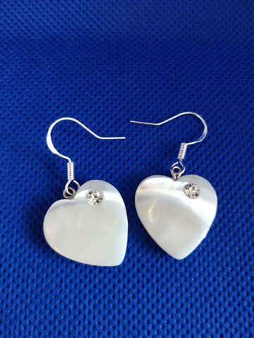 Hand Made Heart Shape MOTHER OF PEARL & 925 Sterling Silver Earrings