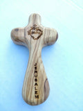 Hand Made Olive Wood Comfort Cross engraved Face of Christ, Read Description