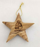 Hand made Olive Wood Star of Bethlehem Ornament with engraved Holy Family